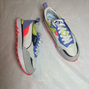 Puma Women's Retro Runner Sneakers - White, Neon Pink, Lime, Blue, Gray